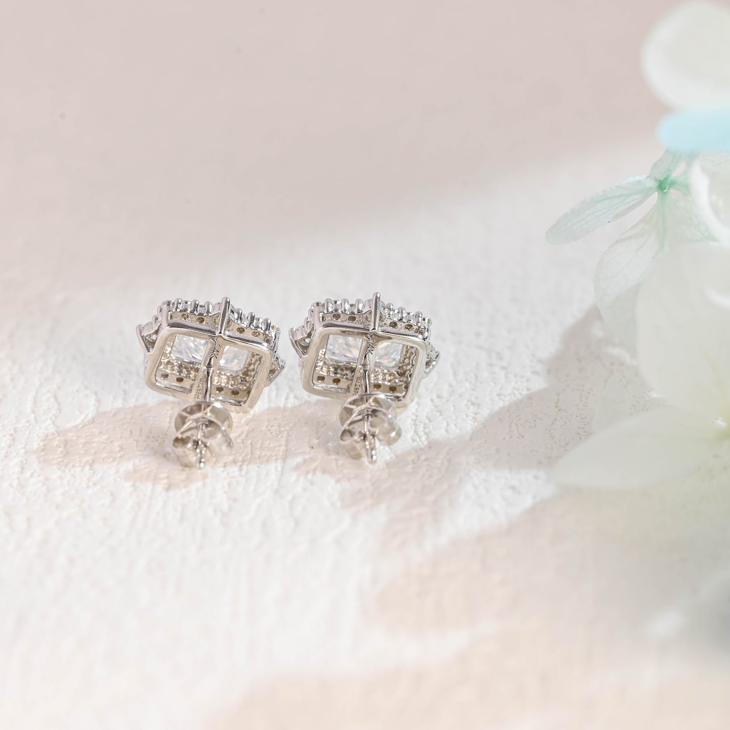CausYou earrings CausYou Solid Gold Halo Radiant Cut Moissanite Earrings Studs, Fashion Accessories Engagement Gifts for Women