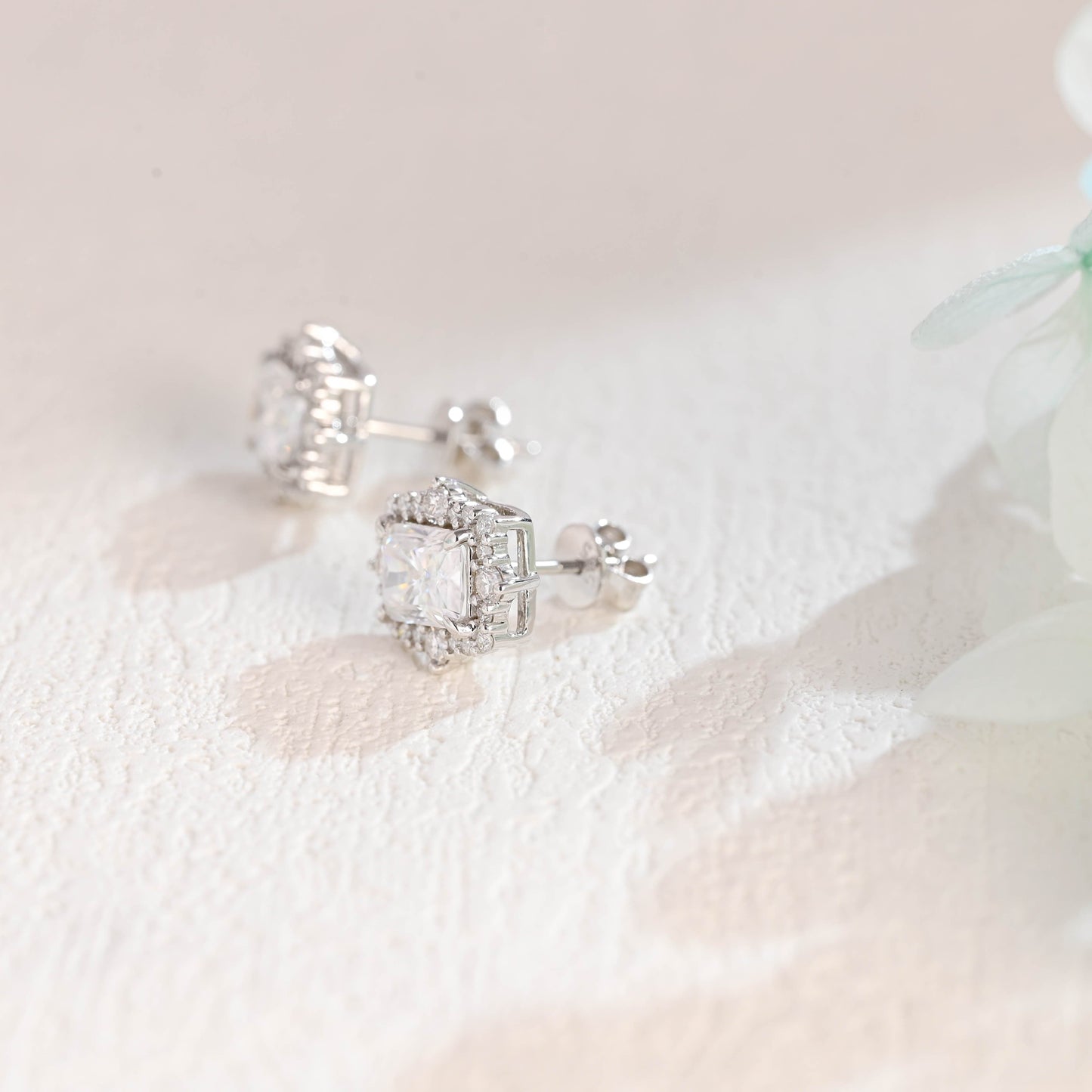 CausYou earrings CausYou Solid Gold Halo Radiant Cut Moissanite Earrings Studs, Fashion Accessories Engagement Gifts for Women