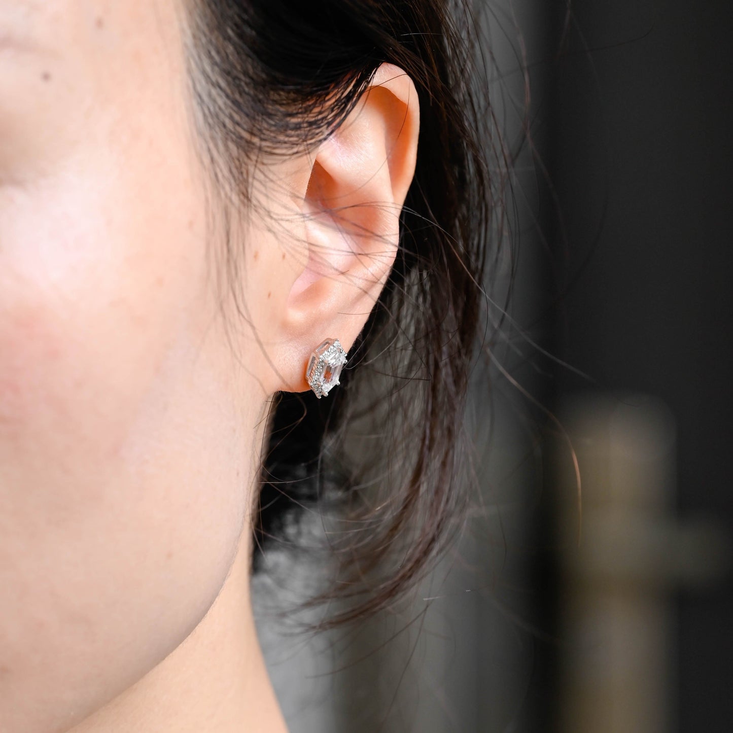 CausYou earrings CausYou Solid Gold Hexagonal Cut Moissanite Earring Studs, Wedding Studs, Gift for Women Wife