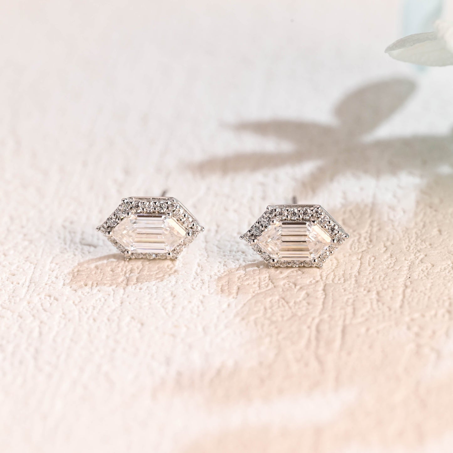 CausYou earrings CausYou Solid Gold Hexagonal Cut Moissanite Earring Studs, Wedding Studs, Gift for Women Wife