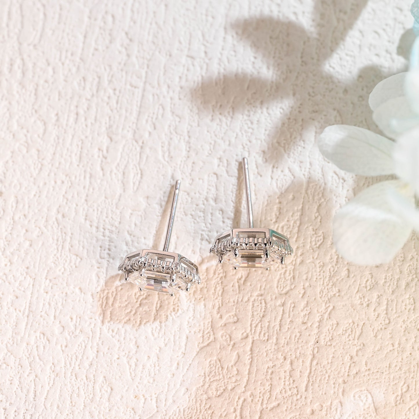 CausYou earrings CausYou Solid Gold Hexagonal Cut Moissanite Earring Studs, Wedding Studs, Gift for Women Wife