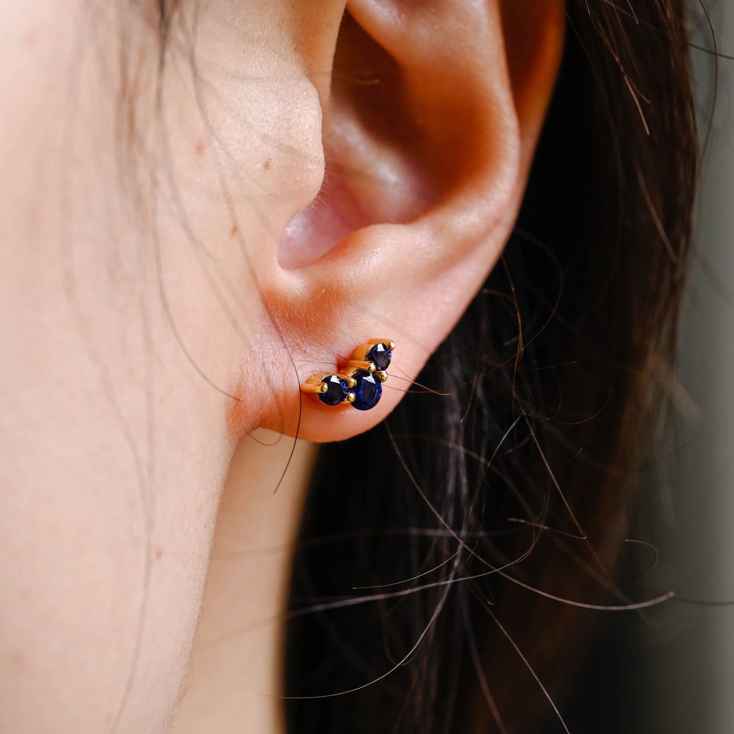 CausYou earrings CausYou Solid Gold Lab Grown Sapphire Earrings Studs, Climber Earrings Dainty Accessories for Women