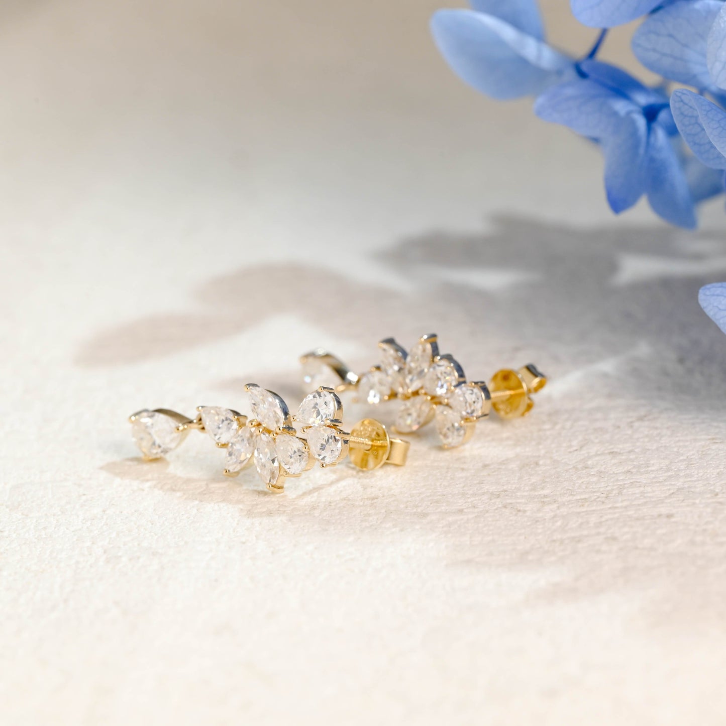 CausYou earrings Solid Gold Pear Moissanite Cluster Drop Statement Earrings