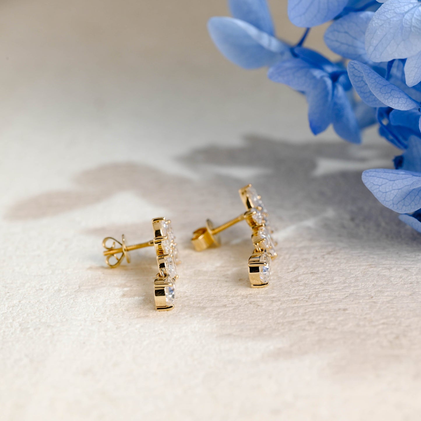 CausYou earrings Solid Gold Pear Moissanite Cluster Drop Statement Earrings