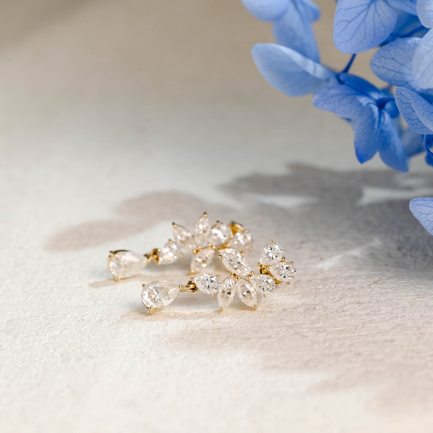 CausYou earrings Solid Gold Pear Moissanite Cluster Drop Statement Earrings