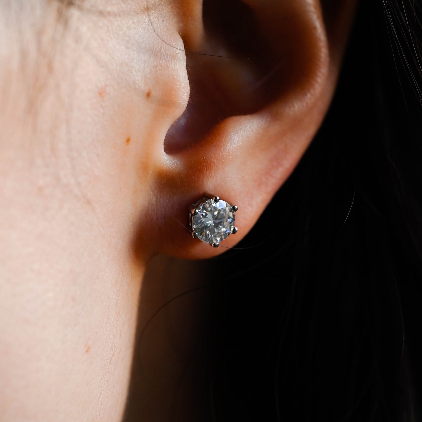 CausYou earrings Solid Gold Round Cut Moissanite Earrings, Gold Studs, Anniversary Gift for Women Wife