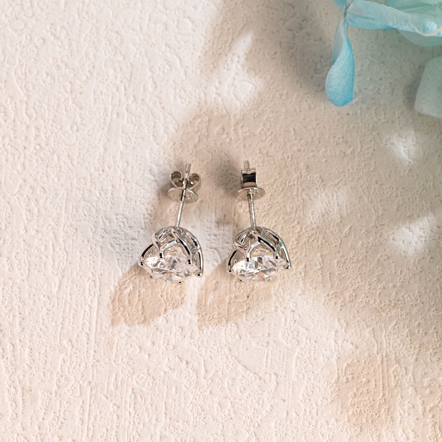 CausYou earrings Solid Gold Round Cut Moissanite Earrings Studs, Anniversary Gift for Women Wife