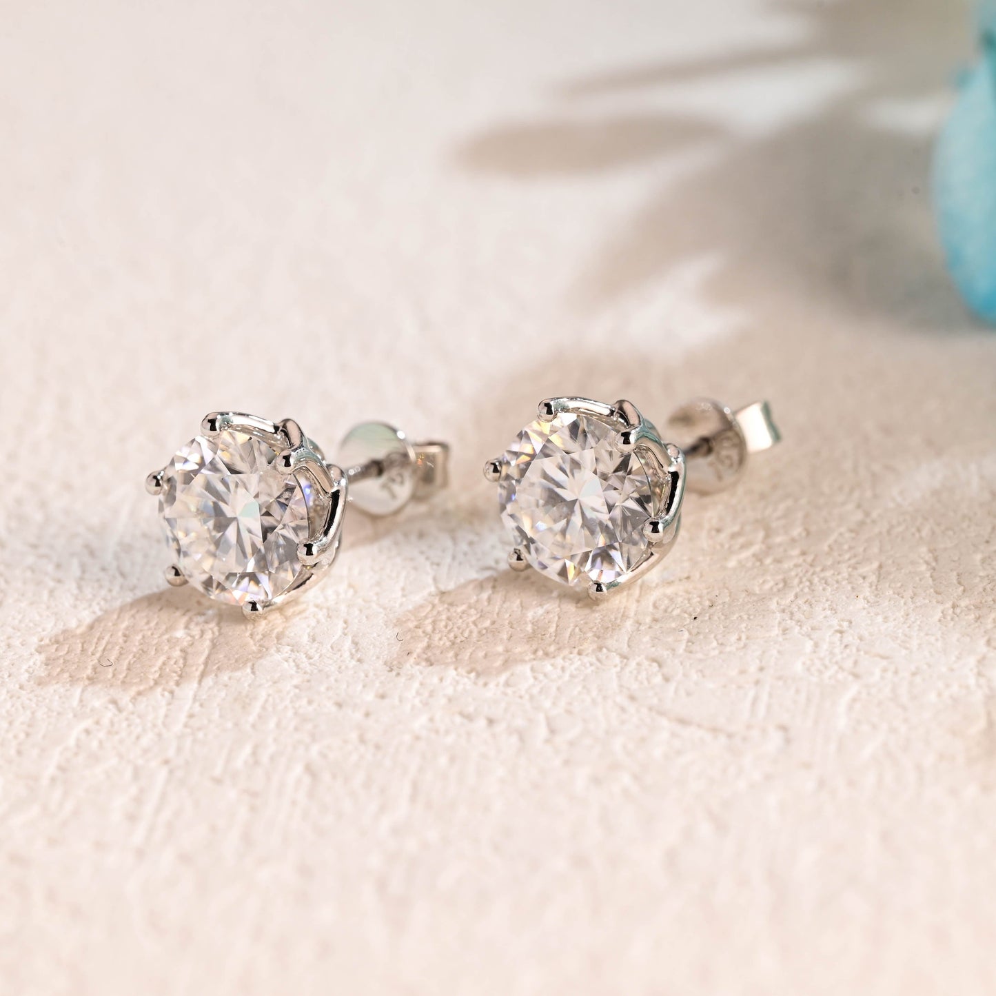 CausYou earrings Solid Gold Round Cut Moissanite Earrings Studs, Anniversary Gift for Women Wife