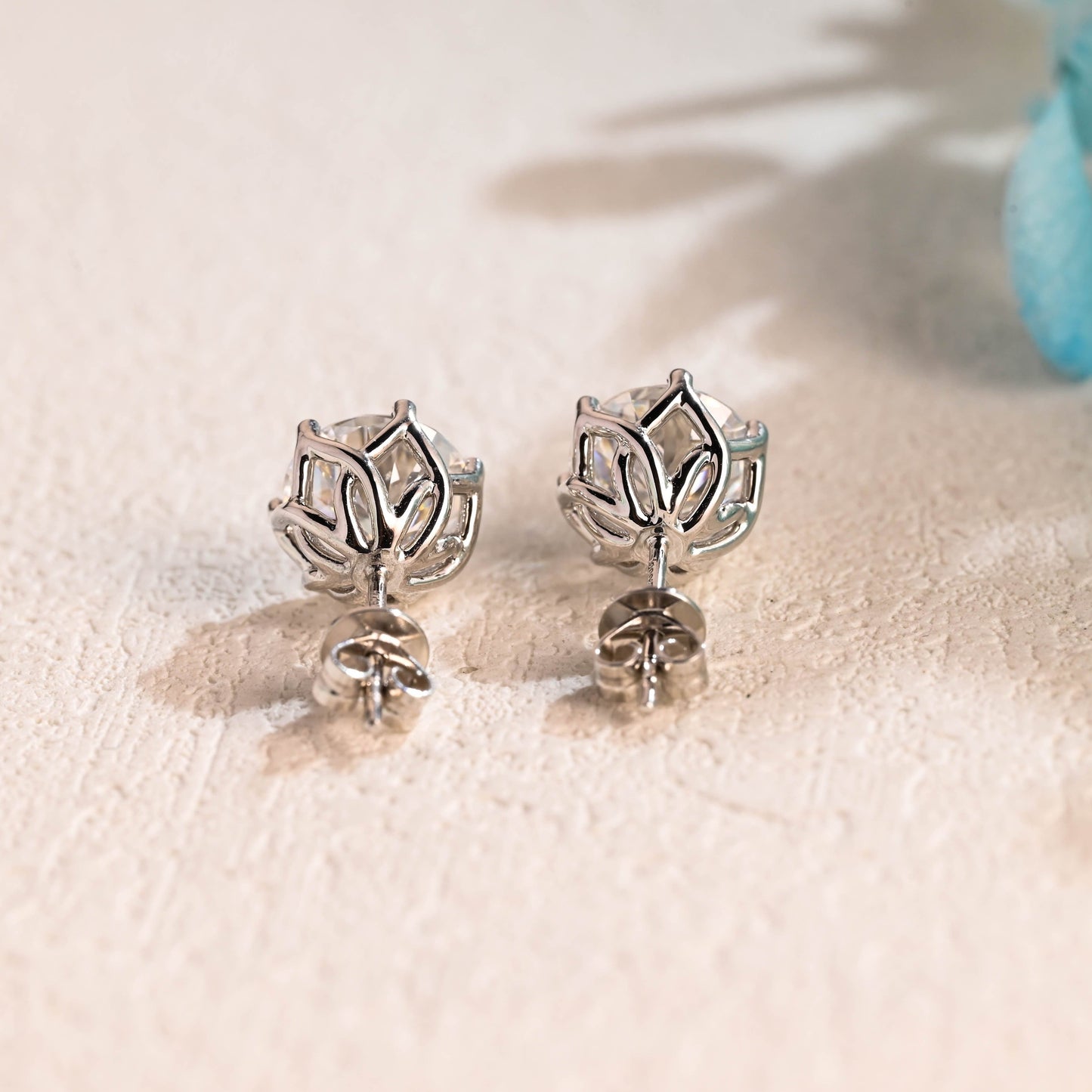 CausYou earrings Solid Gold Round Cut Moissanite Earrings Studs, Anniversary Gift for Women Wife