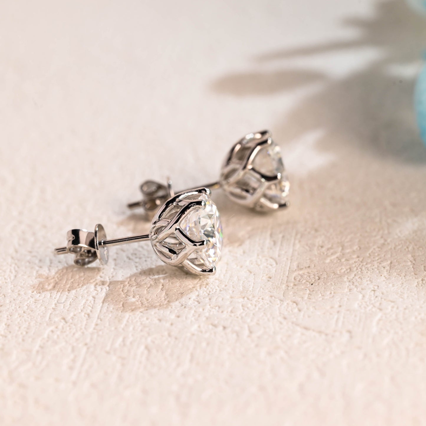 CausYou earrings Solid Gold Round Cut Moissanite Earrings Studs, Anniversary Gift for Women Wife