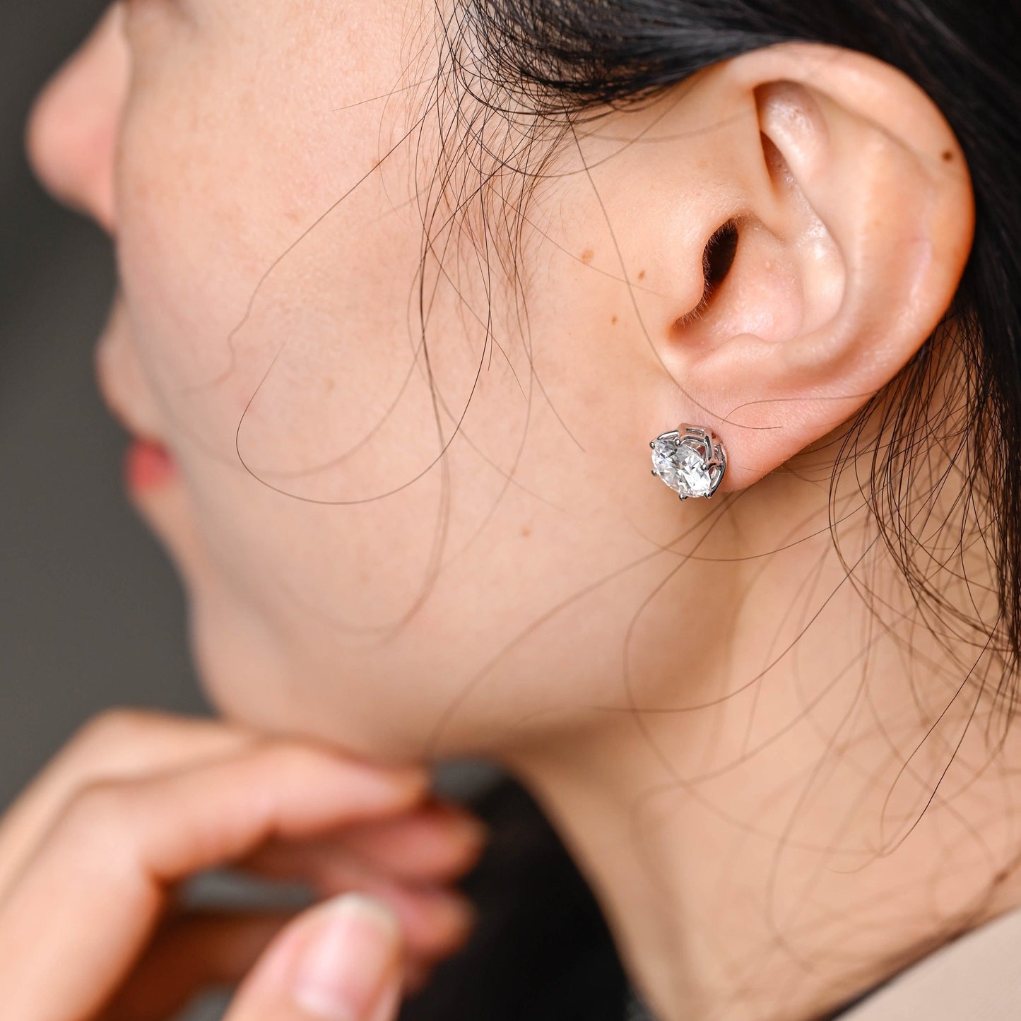 CausYou earrings Solid Gold Round Cut Moissanite Earrings Studs, Anniversary Gift for Women Wife