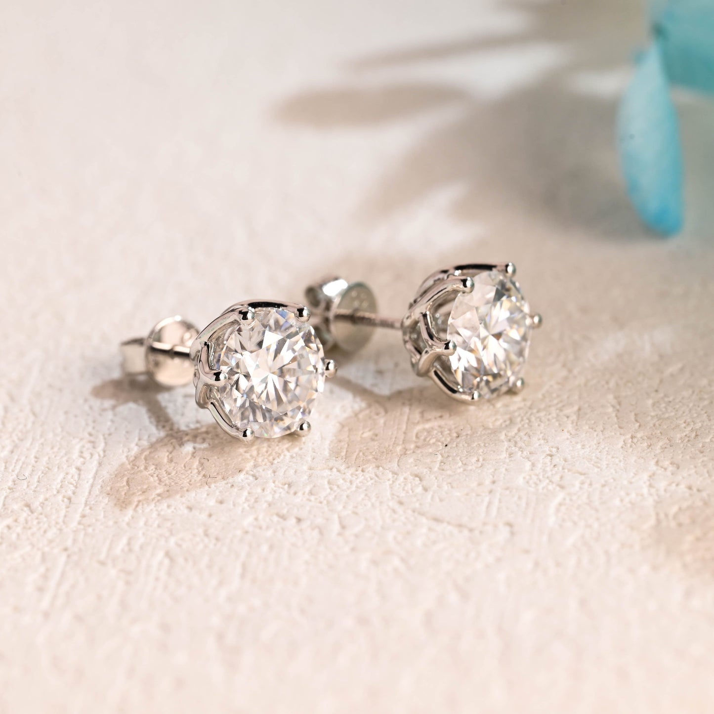 CausYou earrings Solid Gold Round Cut Moissanite Earrings Studs, Anniversary Gift for Women Wife