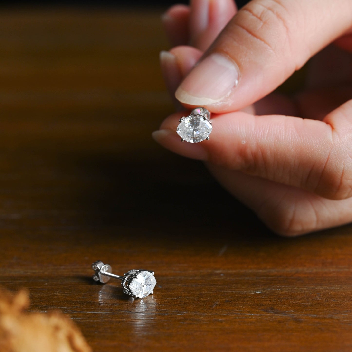 CausYou earrings Solid Gold Solitaire Step Cut Oval Moissanite Earrings Studs