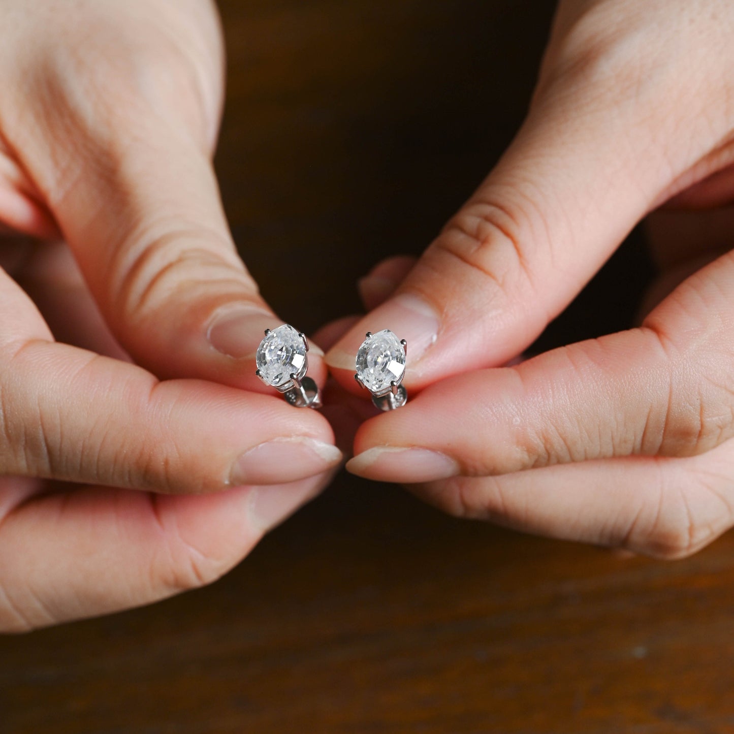 CausYou earrings Solid Gold Solitaire Step Cut Oval Moissanite Earrings Studs