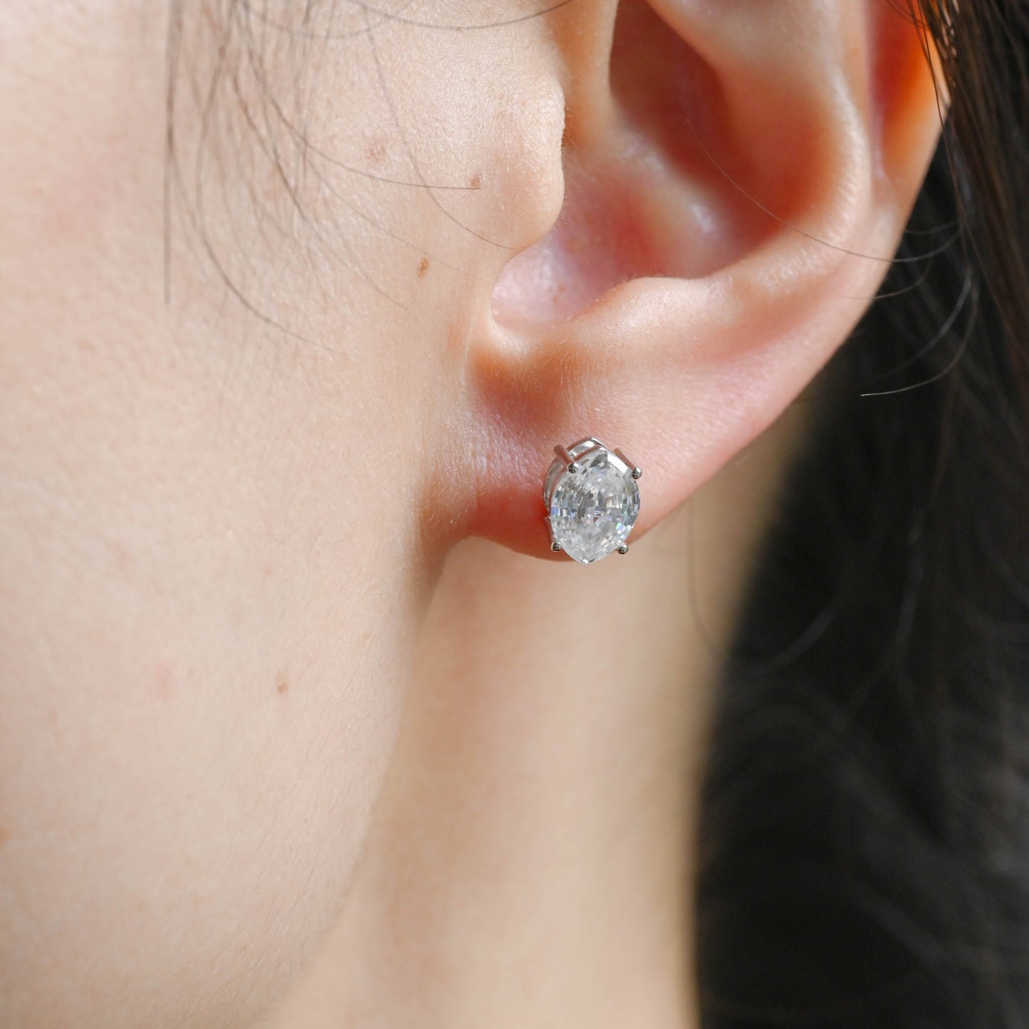 CausYou earrings Solid Gold Solitaire Step Cut Oval Moissanite Earrings Studs