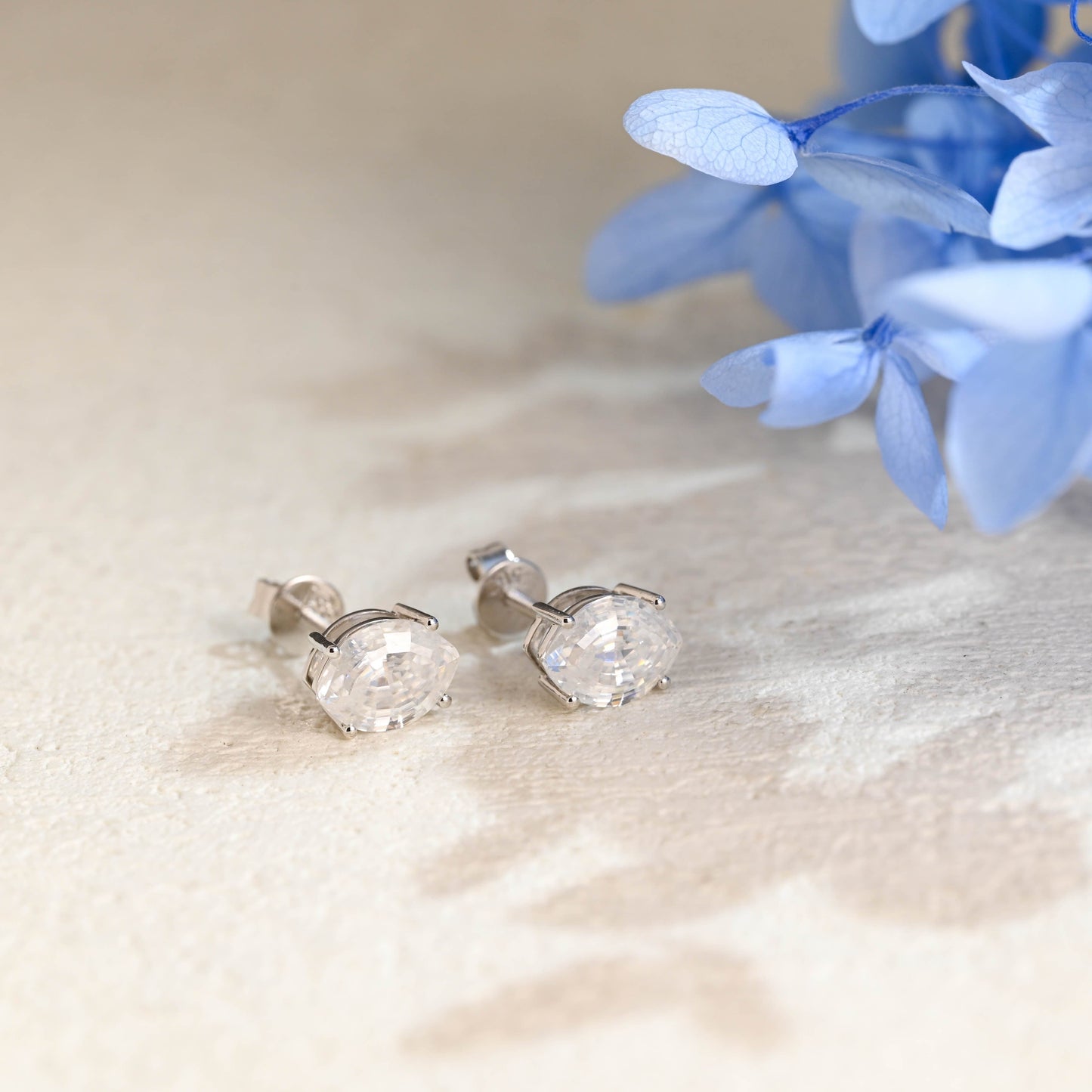 CausYou earrings Solid Gold Solitaire Step Cut Oval Moissanite Earrings Studs