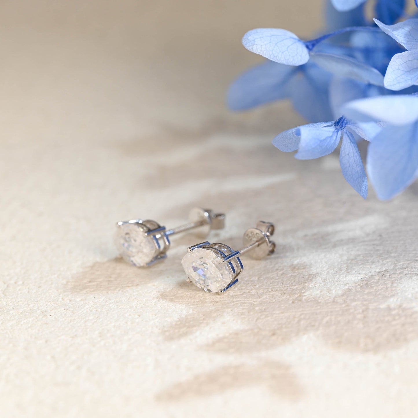 CausYou earrings Solid Gold Solitaire Step Cut Oval Moissanite Earrings Studs