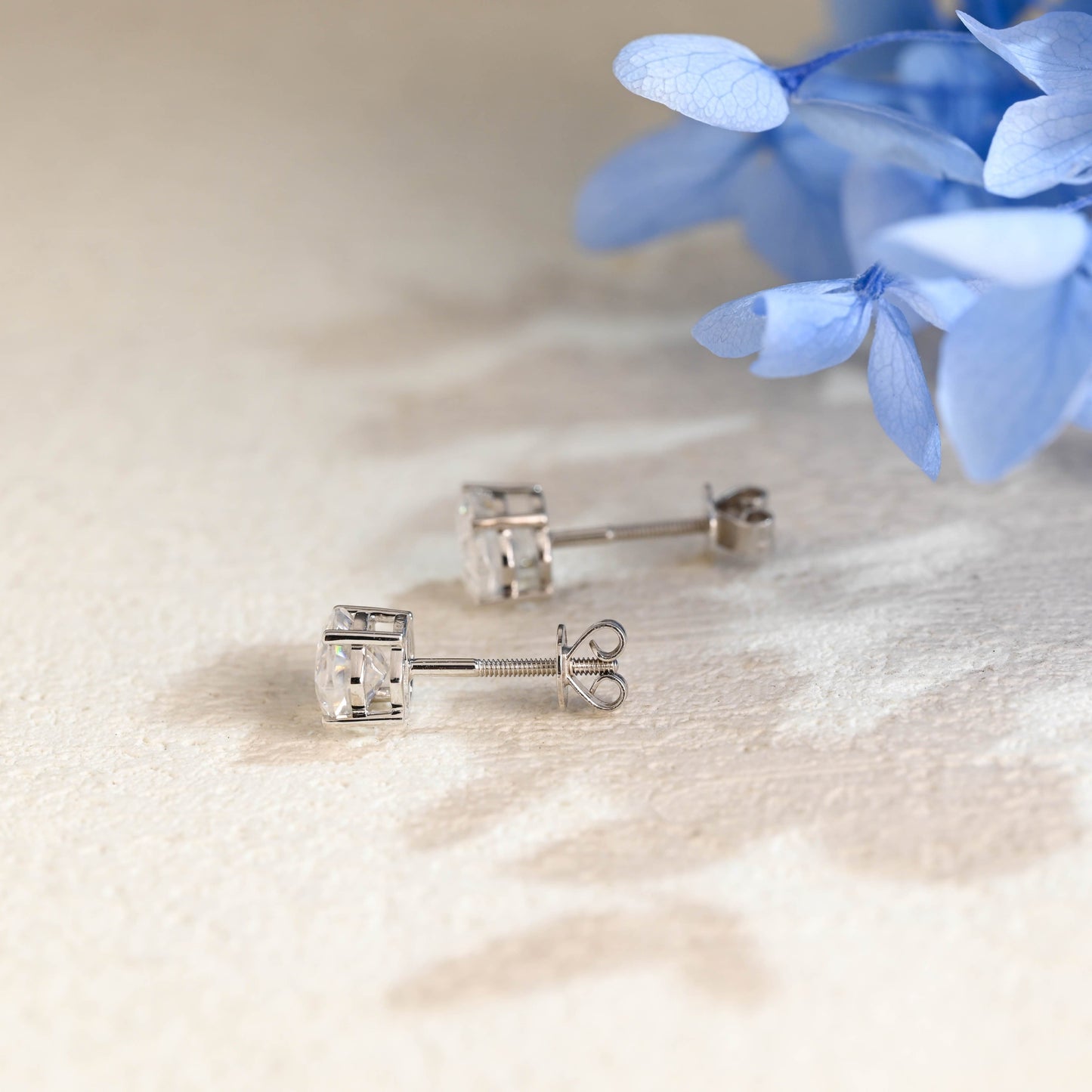 CausYou earrings Solid Gold Solitaire Step Cut Oval Moissanite Earrings Studs