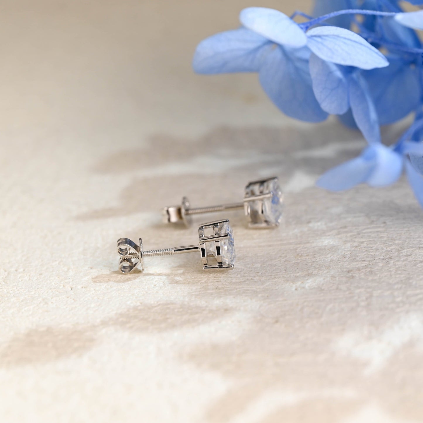 CausYou earrings Solid Gold Solitaire Step Cut Oval Moissanite Earrings Studs