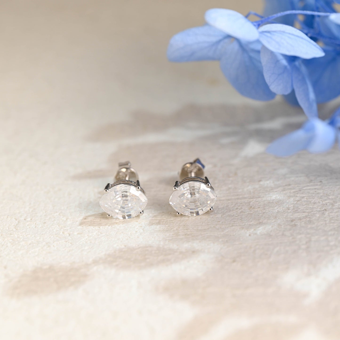 CausYou earrings Solid Gold Solitaire Step Cut Oval Moissanite Earrings Studs