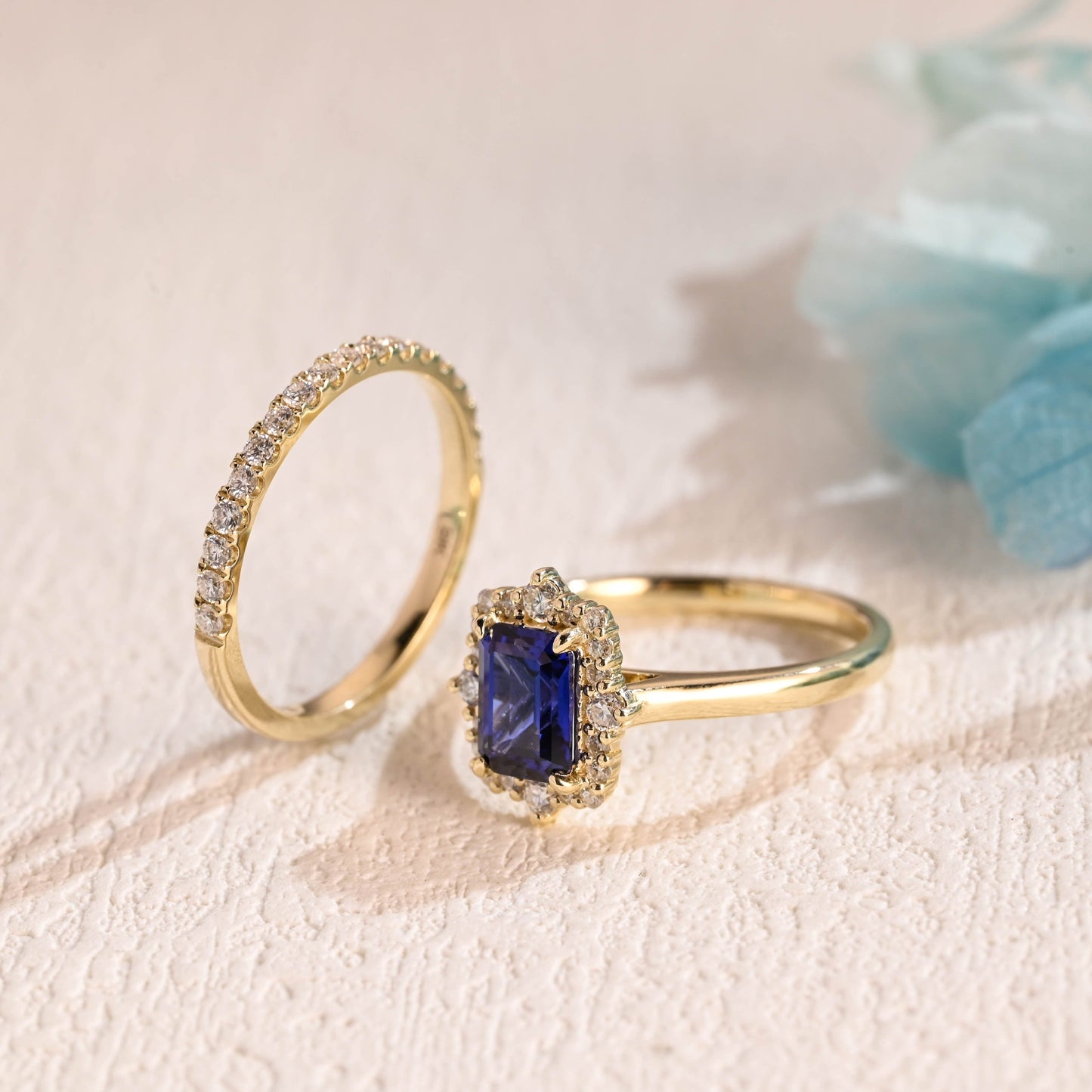 CausYou emerald cut bridal set CausYou Solid Gold Emerald Cut Lab Grown Sapphire Engagement Ring Set, Bridal Set, Gift for Woman, Wife