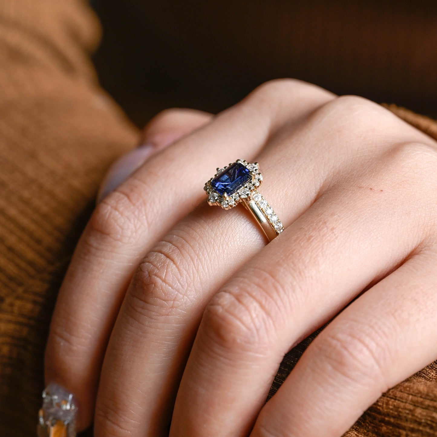 CausYou emerald cut bridal set CausYou Solid Gold Emerald Cut Lab Grown Sapphire Engagement Ring Set, Bridal Set, Gift for Woman, Wife