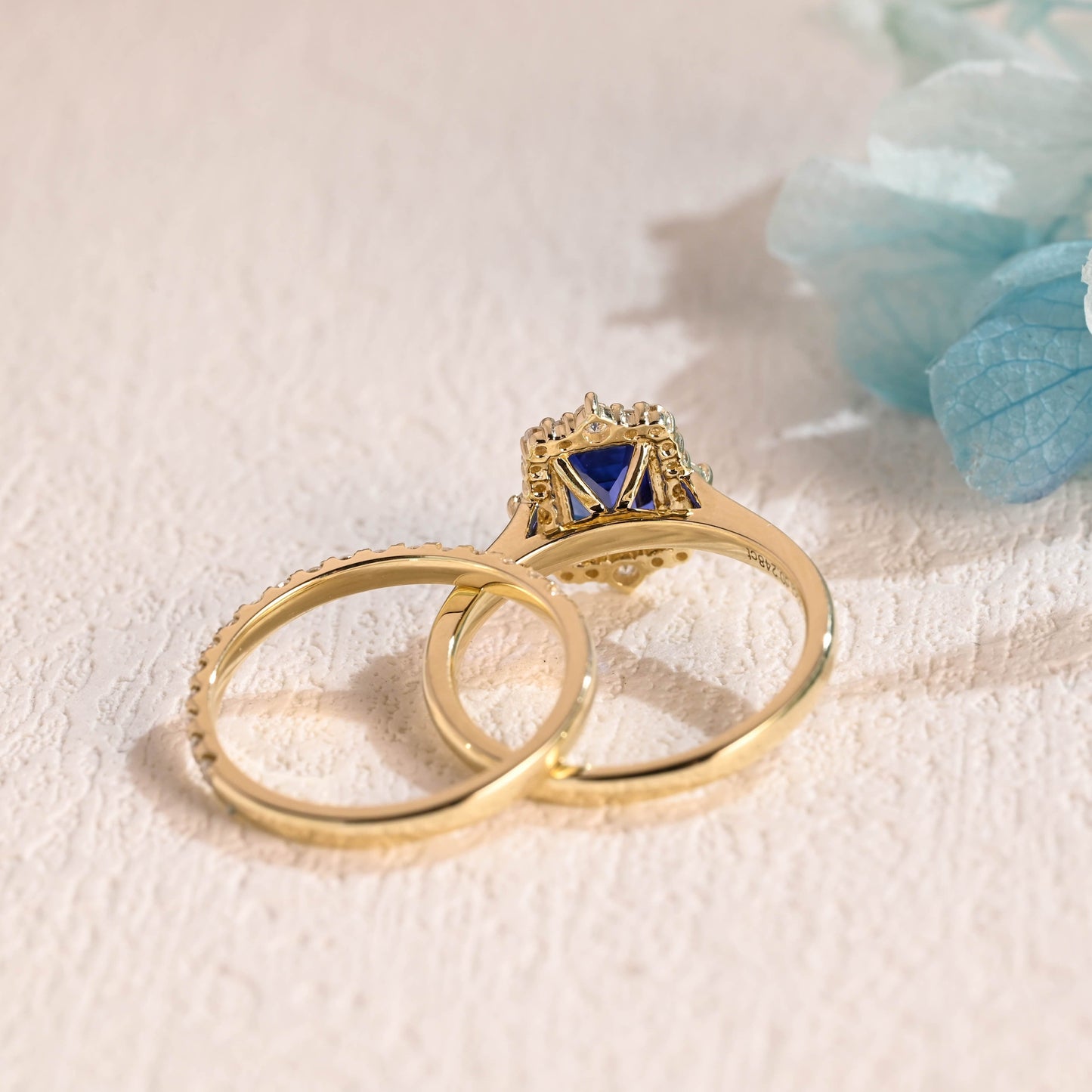 CausYou emerald cut bridal set CausYou Solid Gold Emerald Cut Lab Grown Sapphire Engagement Ring Set, Bridal Set, Gift for Woman, Wife