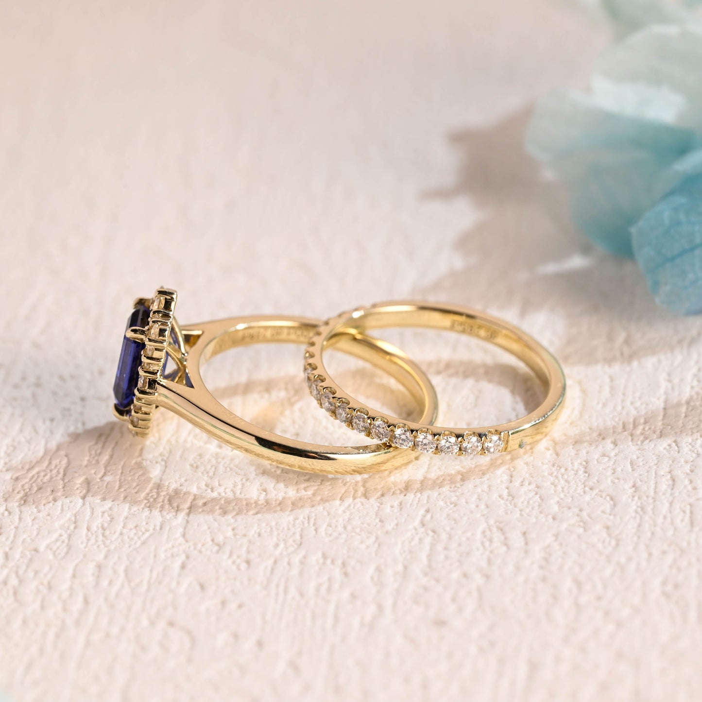 CausYou emerald cut bridal set CausYou Solid Gold Emerald Cut Lab Grown Sapphire Engagement Ring Set, Bridal Set, Gift for Woman, Wife