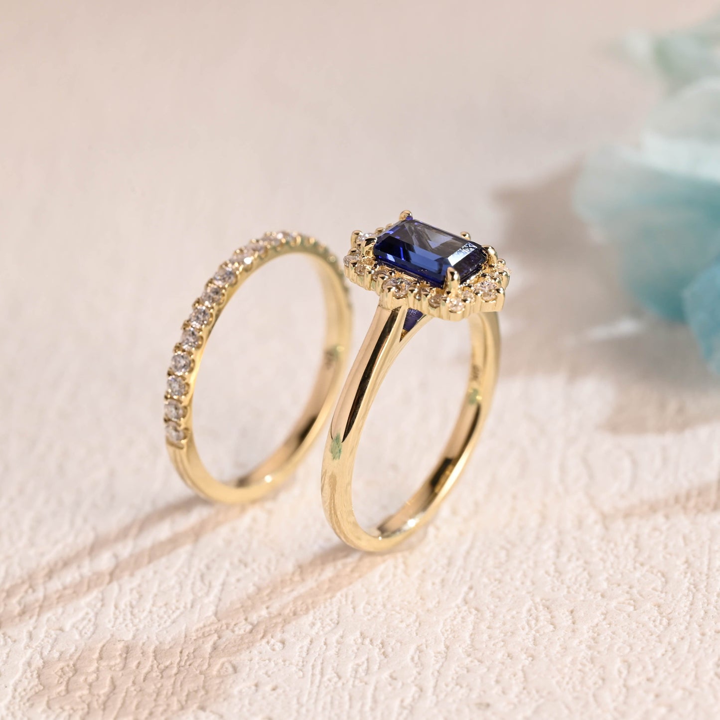 CausYou emerald cut bridal set CausYou Solid Gold Emerald Cut Lab Grown Sapphire Engagement Ring Set, Bridal Set, Gift for Woman, Wife