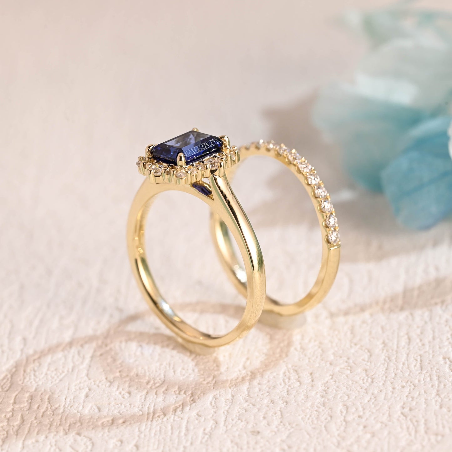 CausYou emerald cut bridal set CausYou Solid Gold Emerald Cut Lab Grown Sapphire Engagement Ring Set, Bridal Set, Gift for Woman, Wife