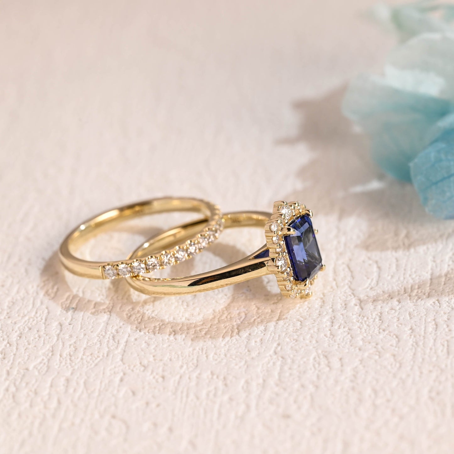 CausYou emerald cut bridal set CausYou Solid Gold Emerald Cut Lab Grown Sapphire Engagement Ring Set, Bridal Set, Gift for Woman, Wife