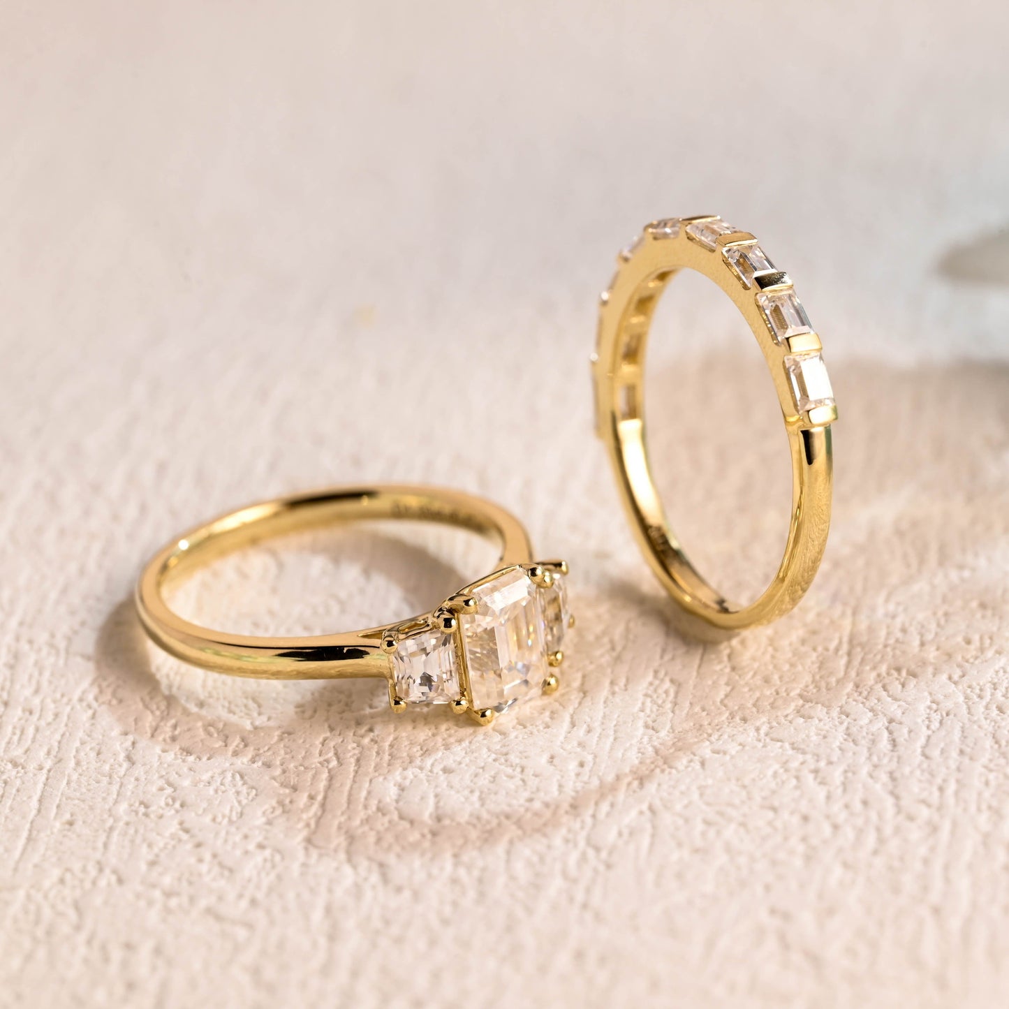 CausYou emerald cut bridal set CausYou Solid Gold Emerald Cut Moissanite Engagement Ring and Wedding Ring Set, Bridal Set, Gift for Woman, Wife