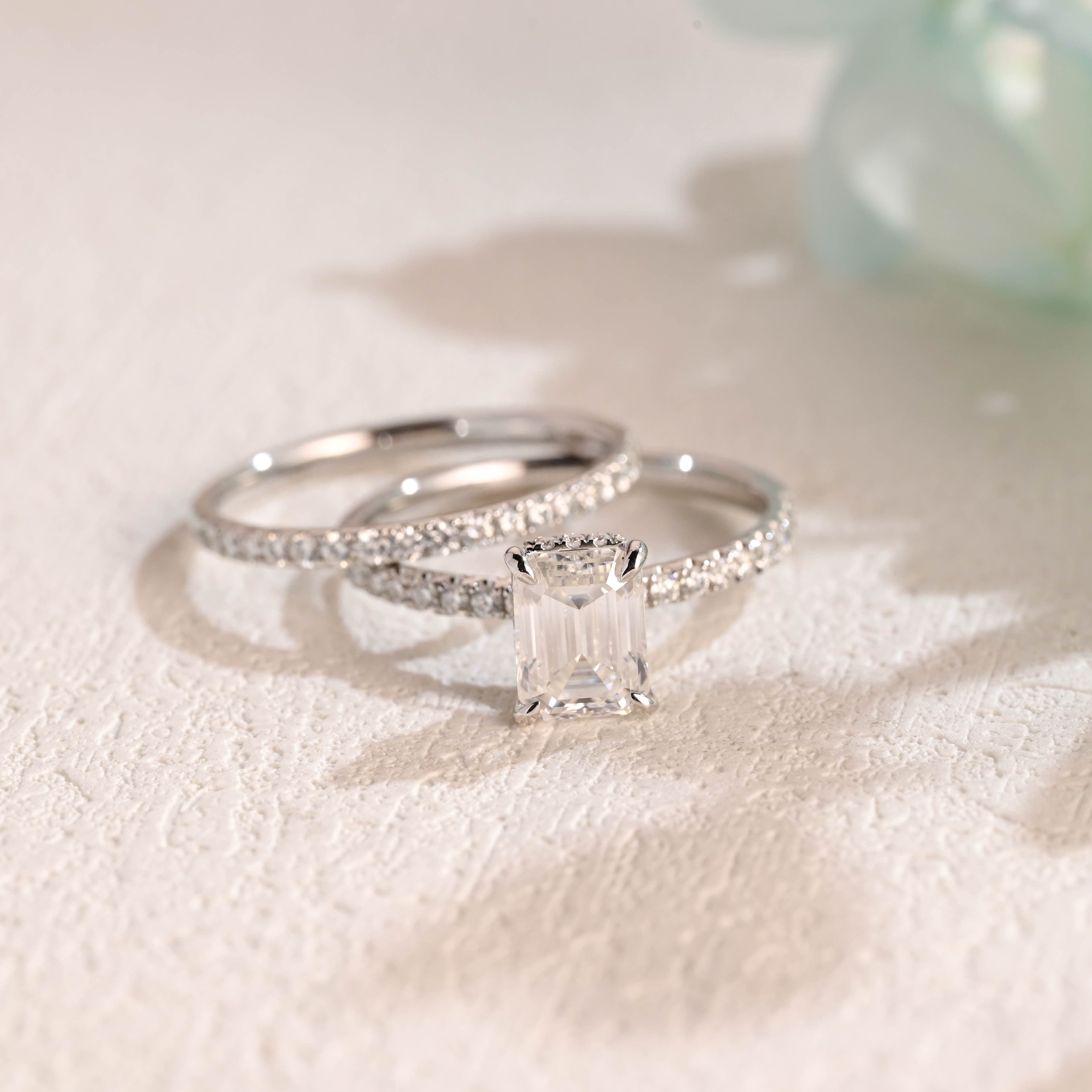 Solid Gold Emerald Cut Moissanite Wedding Ring Set Engagement Ring Solid Gold Emerald Cut Moissanite Wedding Ring Set Engagement Ring