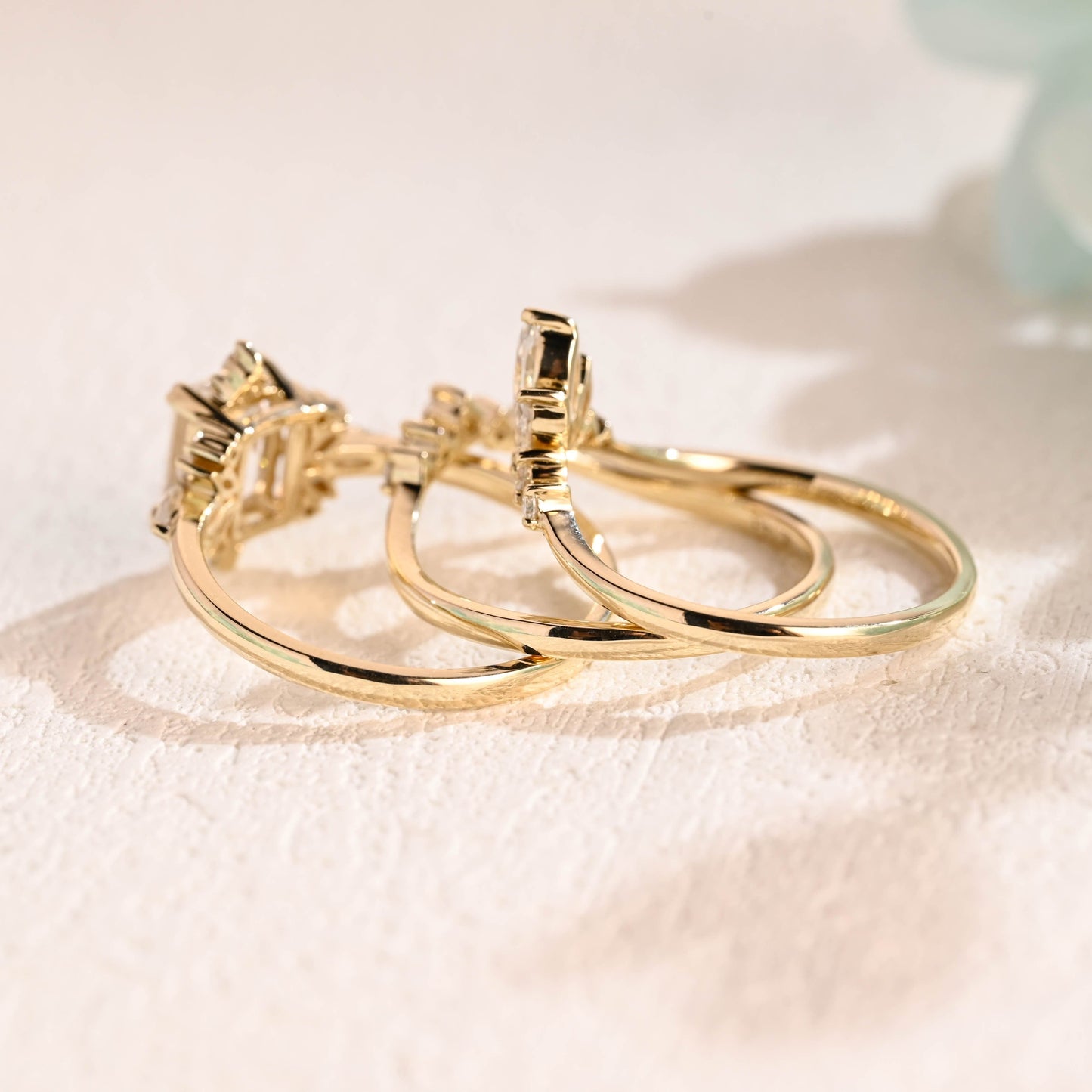 CausYou emerald cut bridal set Solid Gold Emerald Cut Engagement Ring and Wedding Ring Set, Bridal Ring Set, Gift for Women Wife