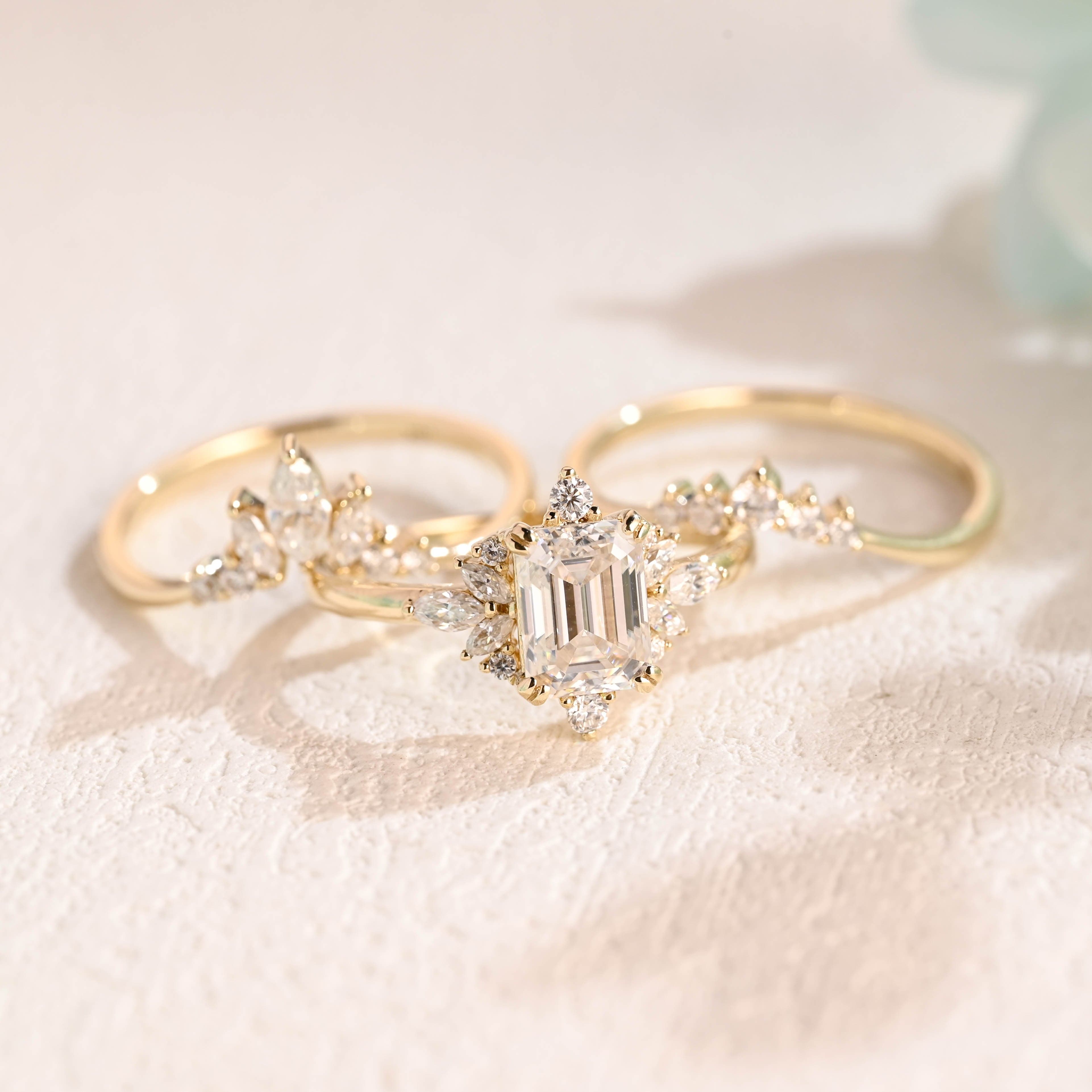 Solid Gold Emerald Cut Engagement Ring and Wedding Ring Set – CausYou Solid Gold Emerald Cut Engagement Ring and Wedding Ring Set – CausYou