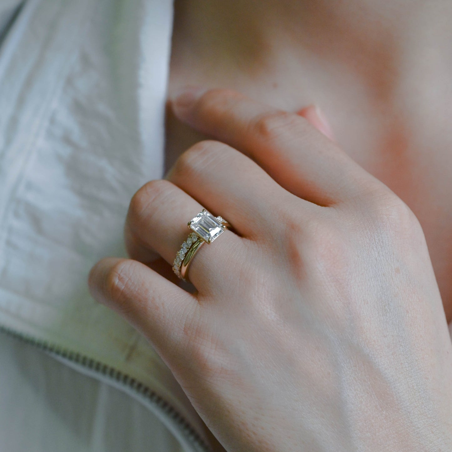 CausYou emerald cut bridal set Solid Gold Emerald Cut Moissanite Engagement Ring and Wedding Band Ring Set