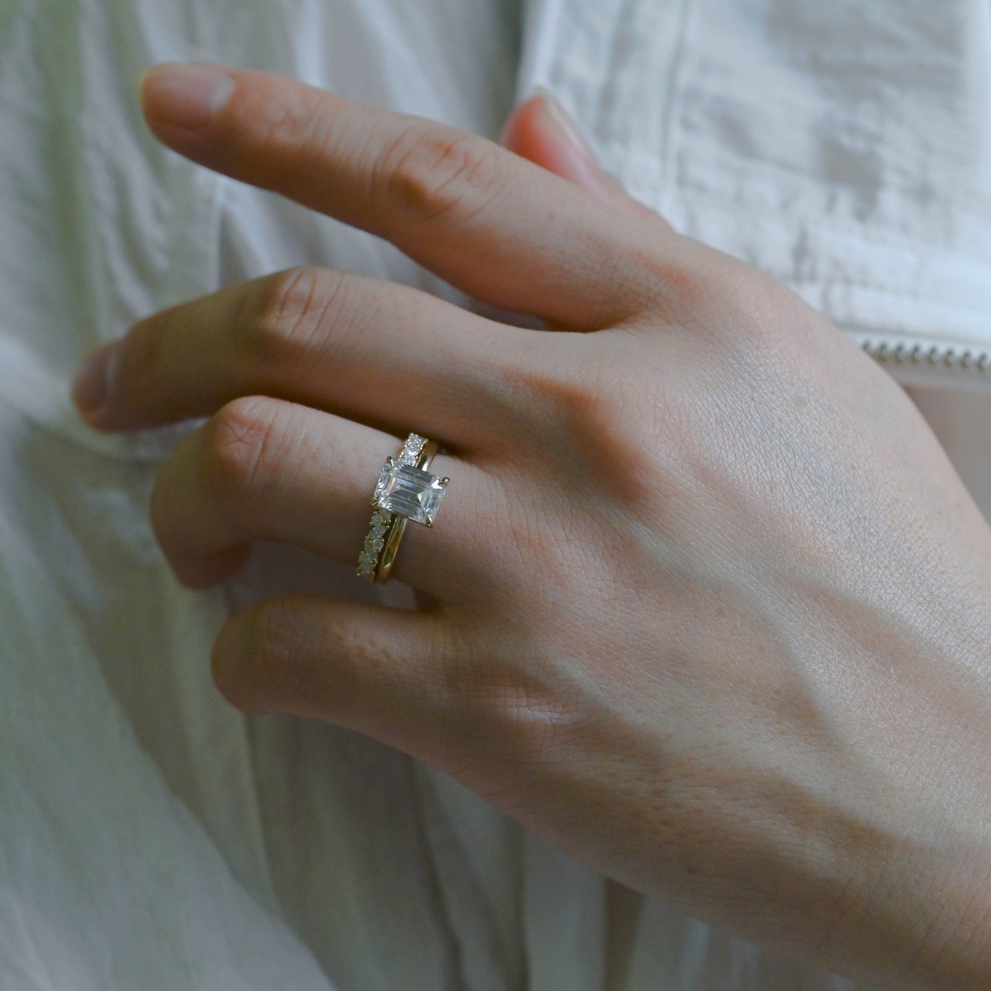CausYou emerald cut bridal set Solid Gold Emerald Cut Moissanite Engagement Ring and Wedding Band Ring Set