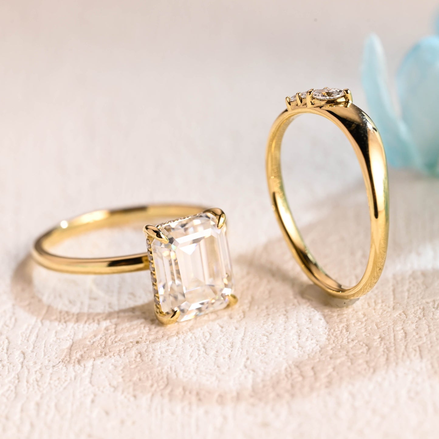 CausYou emerald cut bridal set Solid Gold Emerald Cut Moissanite Engagement Ring and Wedding Band Ring Set