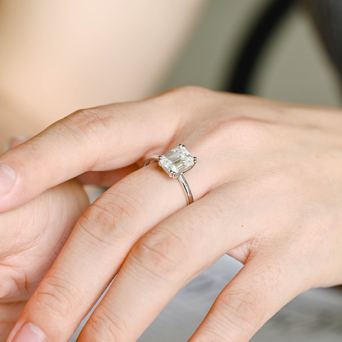 CausYou emerald cut diamond engagement ring CausYou Solid Gold D/VS1 8 Prongs Emerald Cut Lab Grown Diamond Engagement Ring, Solitaire Bridal Wedding Ring