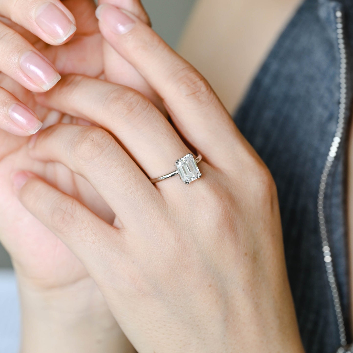 CausYou emerald cut diamond engagement ring CausYou Solid Gold D/VS1 8 Prongs Emerald Cut Lab Grown Diamond Engagement Ring, Solitaire Bridal Wedding Ring