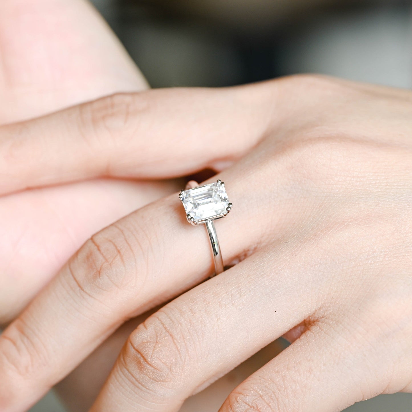 CausYou emerald cut diamond engagement ring CausYou Solid Gold D/VS1 8 Prongs Emerald Cut Lab Grown Diamond Engagement Ring, Solitaire Bridal Wedding Ring