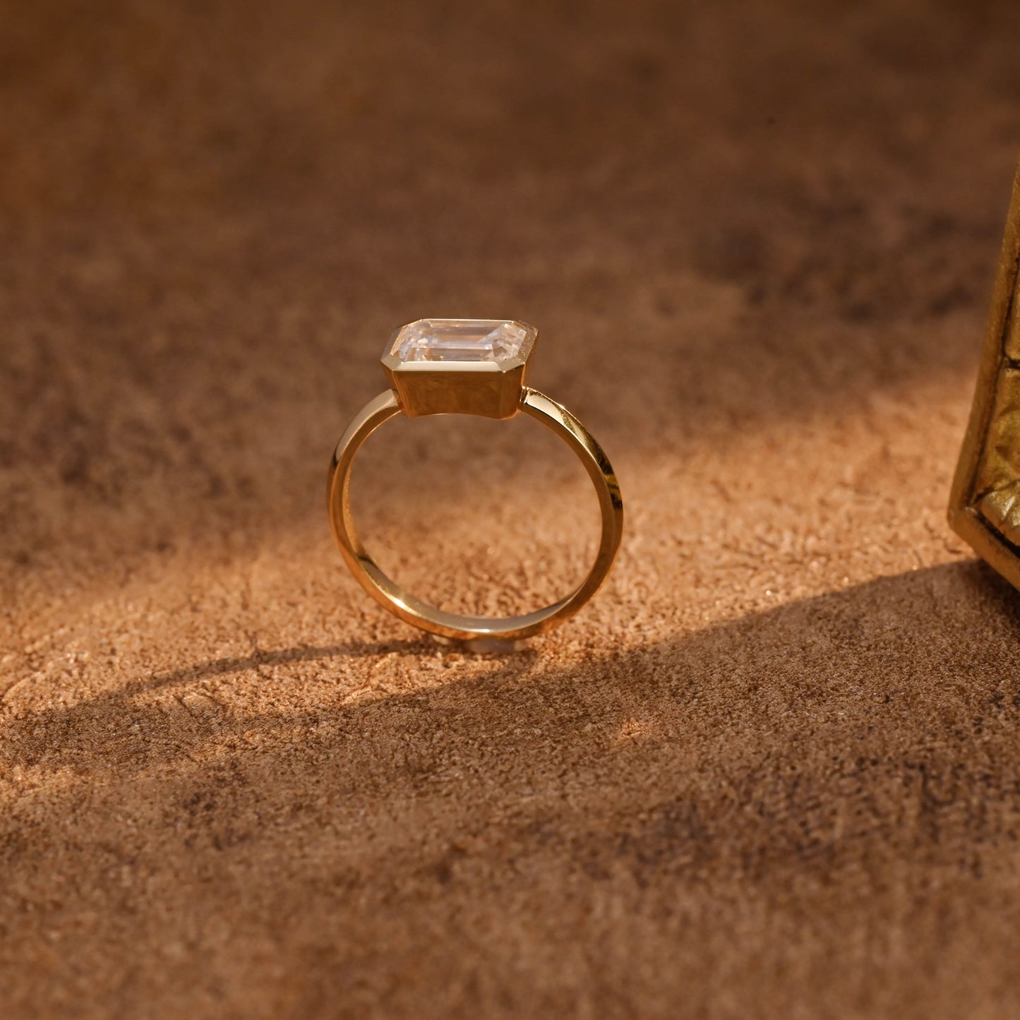 CausYou emerald cut diamond engagement ring CausYou Solid Gold D/VS1 Bezel Lab Grown Emerald Cut Diamond Engagement Ring, East West Set Wedding Ring