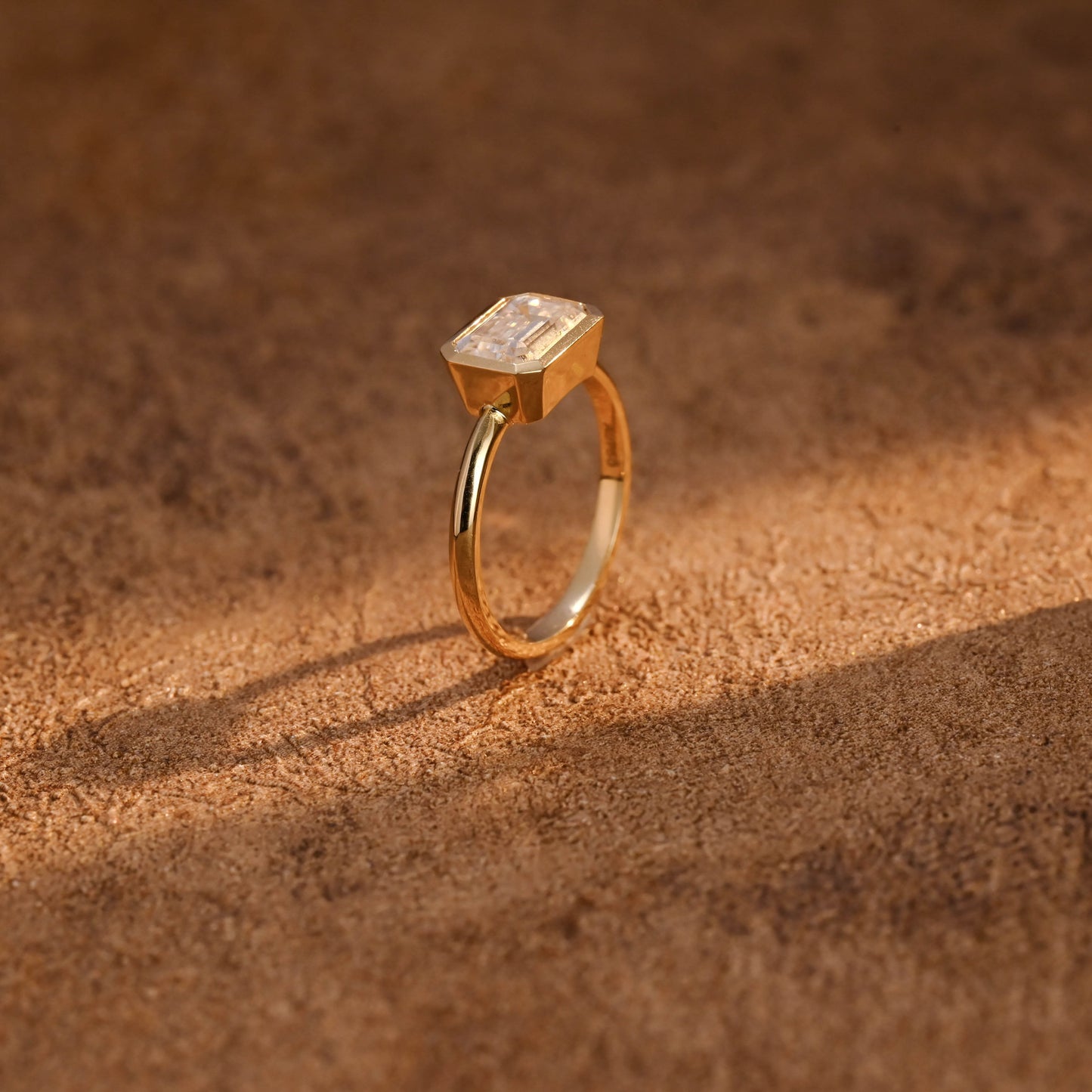 CausYou emerald cut diamond engagement ring CausYou Solid Gold D/VS1 Bezel Lab Grown Emerald Cut Diamond Engagement Ring, East West Set Wedding Ring