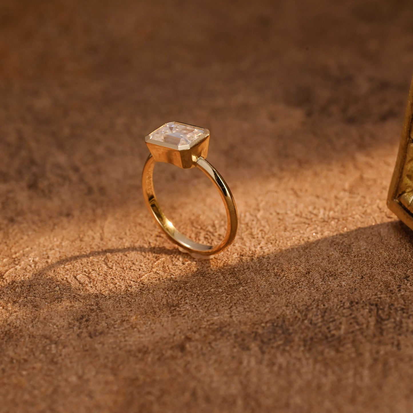 CausYou emerald cut diamond engagement ring CausYou Solid Gold D/VS1 Bezel Lab Grown Emerald Cut Diamond Engagement Ring, East West Set Wedding Ring