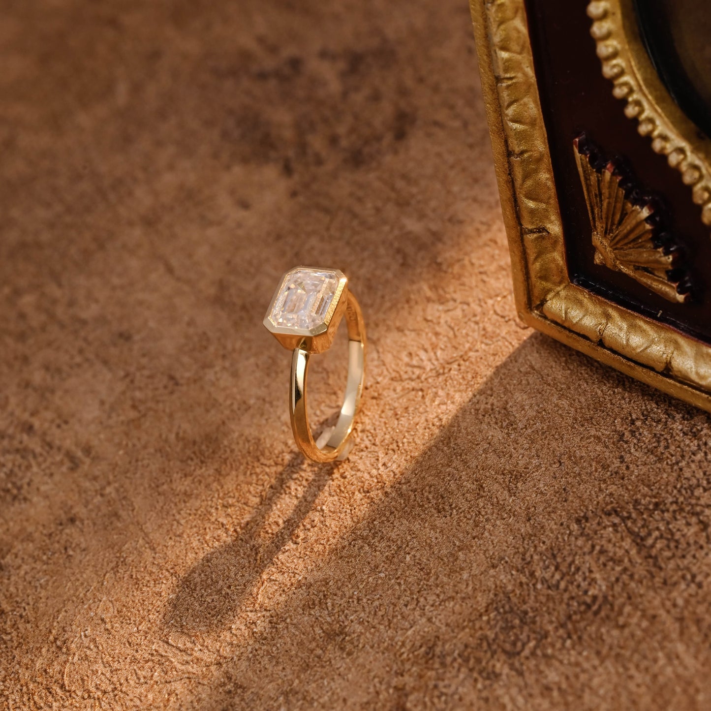 CausYou emerald cut diamond engagement ring CausYou Solid Gold D/VS1 Bezel Lab Grown Emerald Cut Diamond Engagement Ring, East West Set Wedding Ring