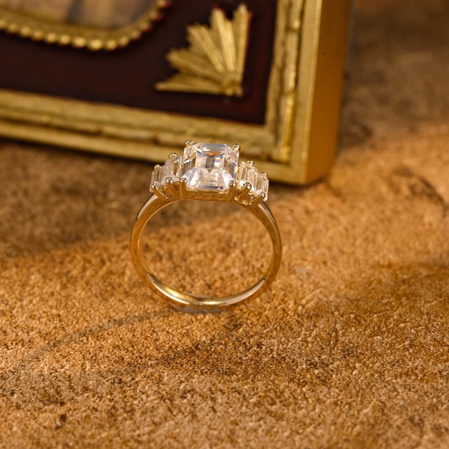 CausYou emerald cut diamond engagement ring CausYou Solid Gold D/VS1 Emerald Cut Lab Grown Diamond Engagement Ring, Baguette Accents Wedding Ring