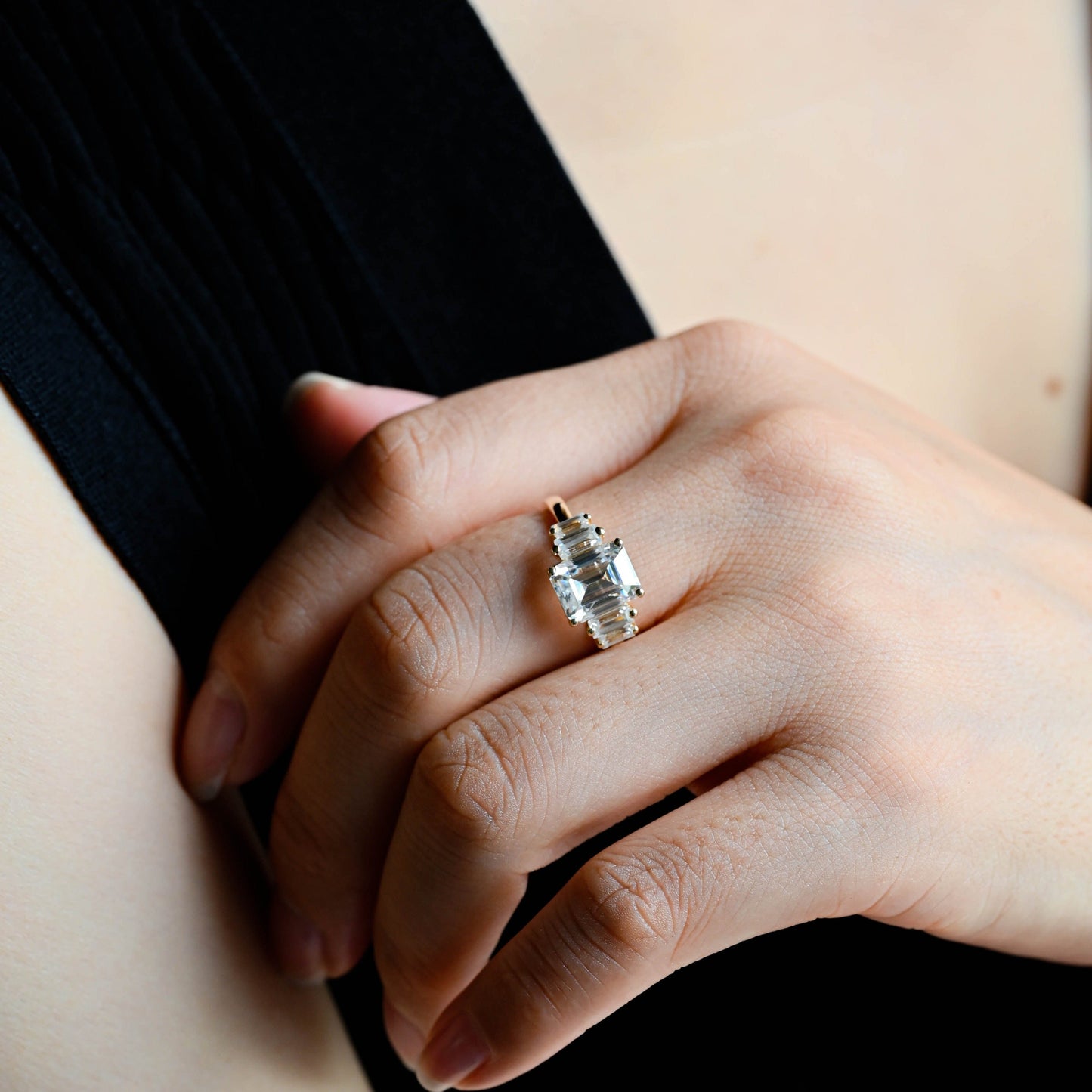 CausYou emerald cut diamond engagement ring CausYou Solid Gold D/VS1 Emerald Cut Lab Grown Diamond Engagement Ring, Baguette Accents Wedding Ring