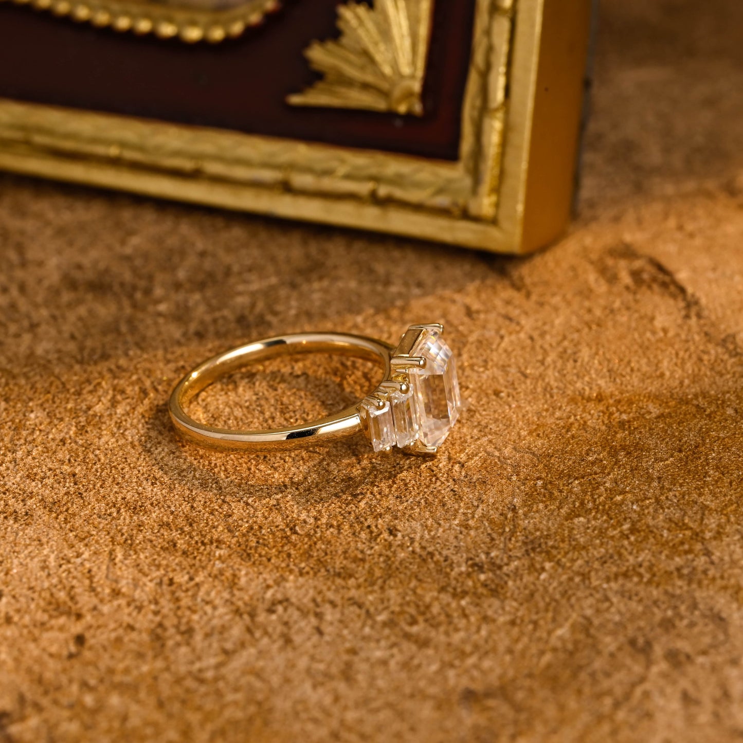 CausYou emerald cut diamond engagement ring CausYou Solid Gold D/VS1 Emerald Cut Lab Grown Diamond Engagement Ring, Baguette Accents Wedding Ring