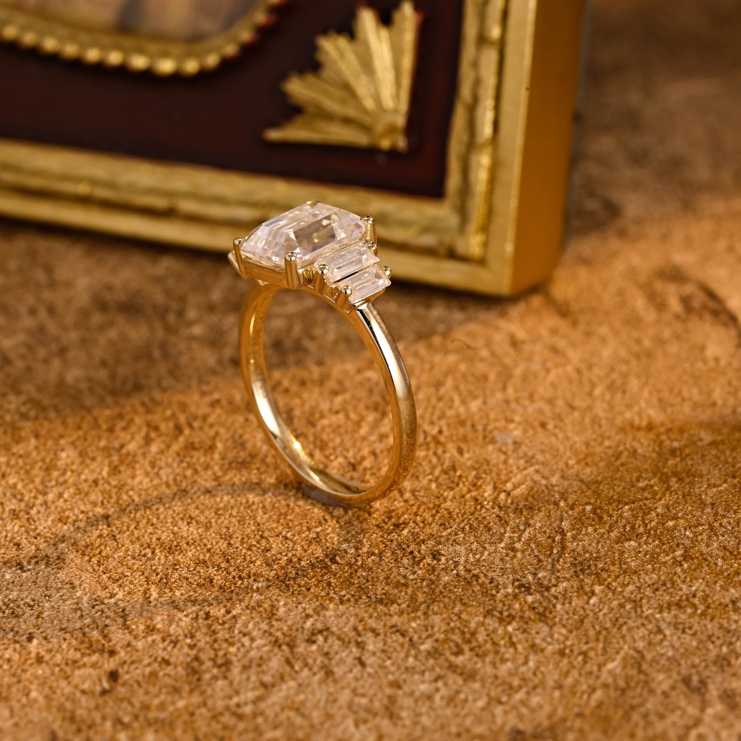 CausYou emerald cut diamond engagement ring CausYou Solid Gold D/VS1 Emerald Cut Lab Grown Diamond Engagement Ring, Baguette Accents Wedding Ring