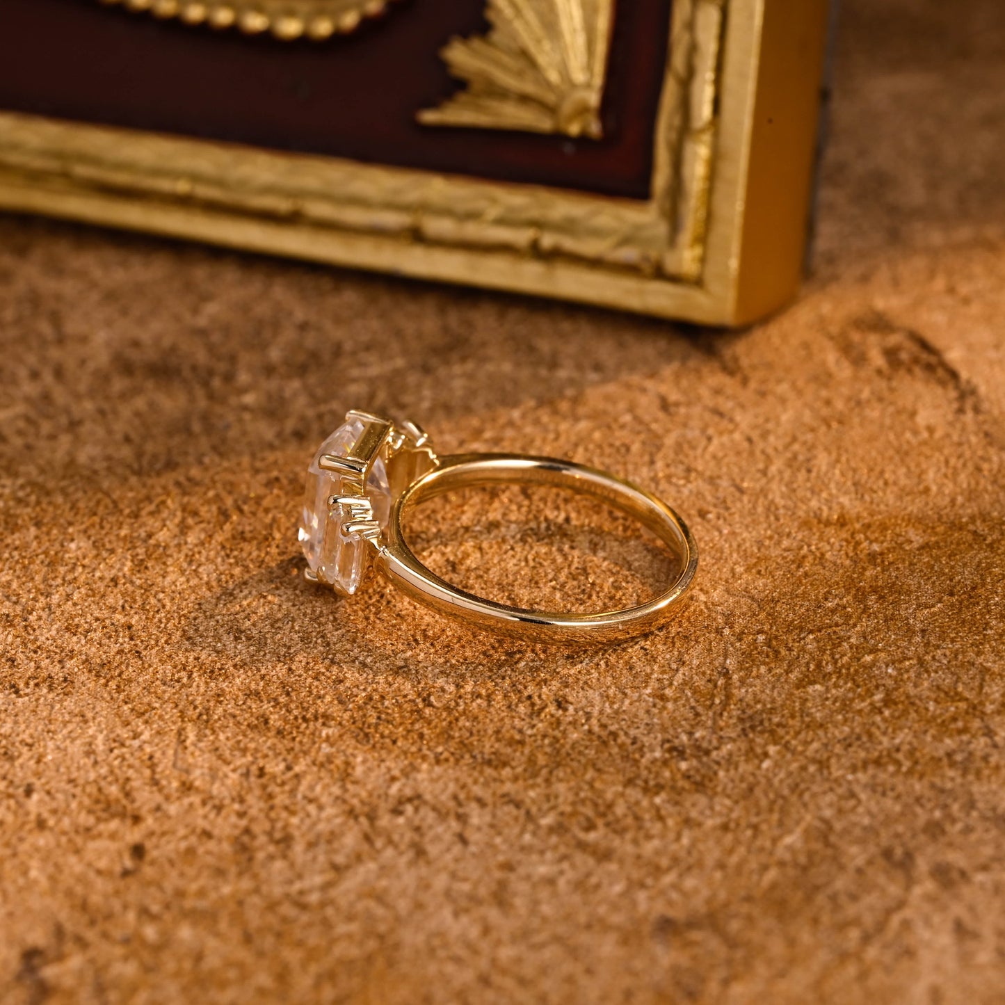 CausYou emerald cut diamond engagement ring CausYou Solid Gold D/VS1 Emerald Cut Lab Grown Diamond Engagement Ring, Baguette Accents Wedding Ring